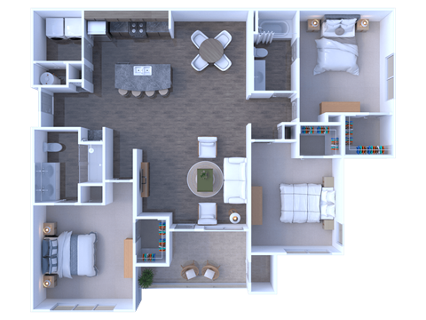Floor plan for 3 beds, 2 baths, 1436 sqft